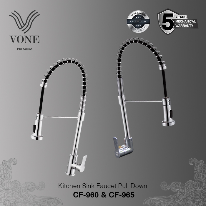 VONE Kran Cuci Piring Fleksibel Angsa Keran Tanam Tembok Dingin Brass Chrome ( VONE PREMIUM )