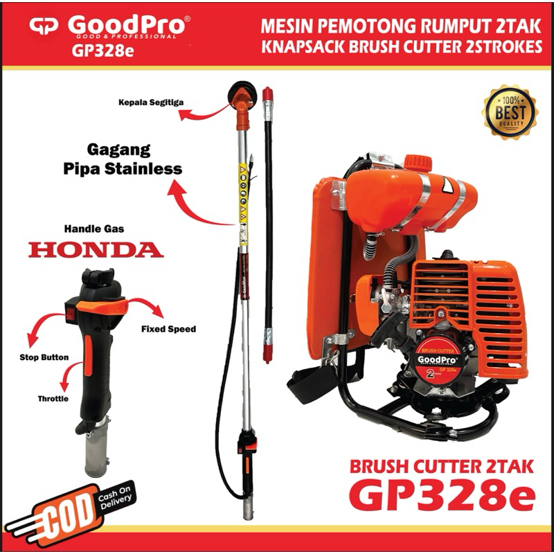 Mesin Potong Rumput 2Tak BG 328 Potong Rumput Gendong GP328e GoodPro Pipa Staenlis 2Pisau Gas HONDA
