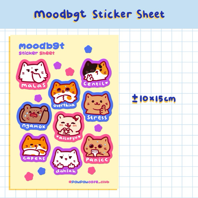 

Mood Moodbgt Sticker Sheet Cute Cat Bear Beruang Kucing Lucu Original Paw Paw