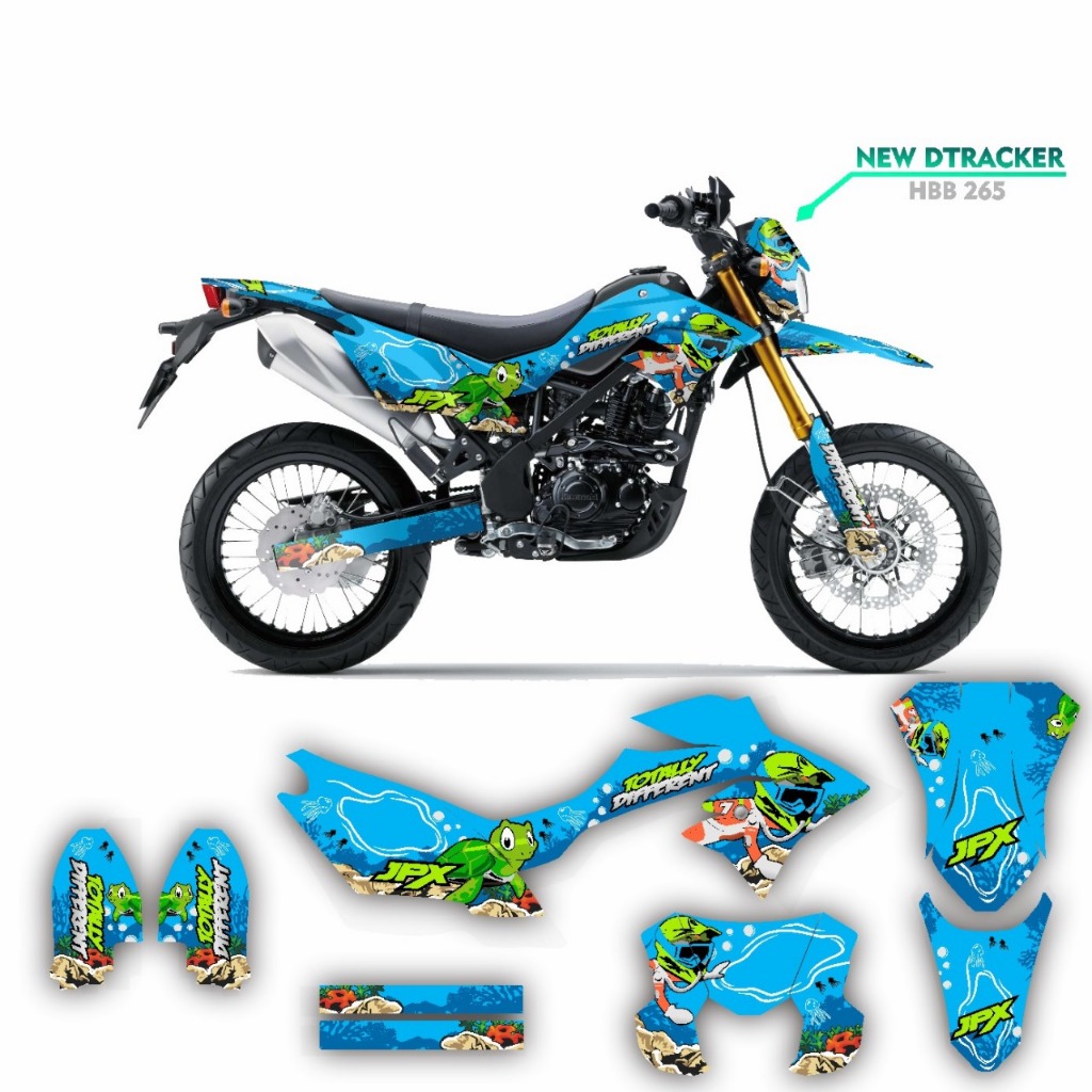 Decal Stiker KLX 150 New Dtracker Dekal Variasi Sticker Striping costum Full Body biru 009
