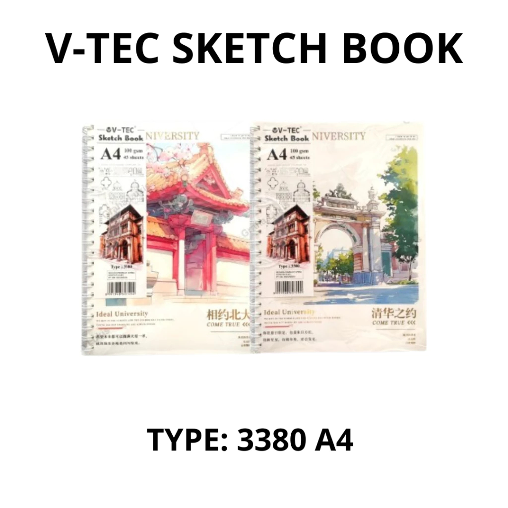 

V-TEC Sketch Book A4 100gsm 45 Sheet / Sketchbook A4 Aesthetic Buku Gambar / Buku Melukis