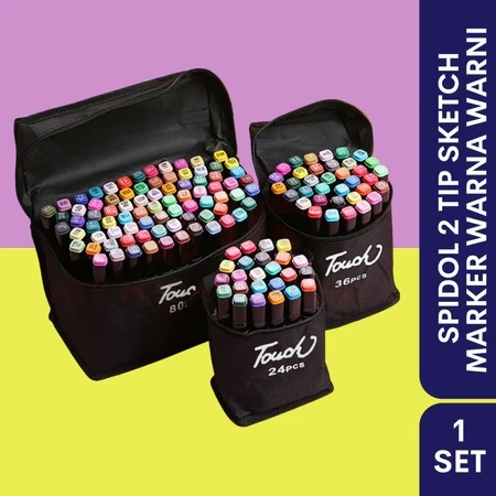 

SPIDOL WARNA WARNI SET MARKER SKETCH 2 KEPALA 24/36/48/80 WARNA