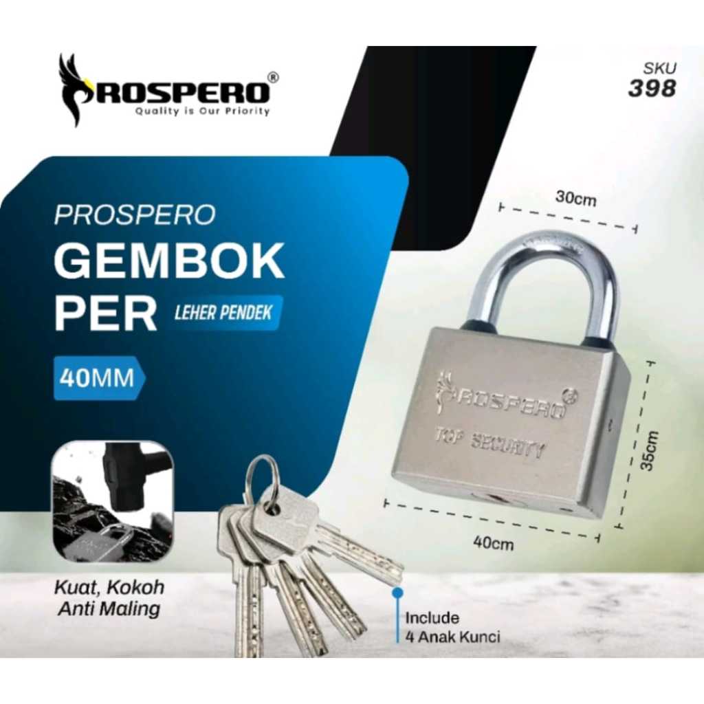 PROSPERO Gembok Pagar Anti Maling Kunci Gembok Pintu Rumah Anti Karat dan Anti Air 40mm