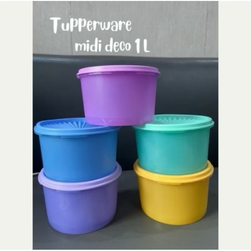 Promo Tupperware Midi Deco 1L Canister 1Pc ECER SATUAN 1Liter warna Random toples plastik wadah cemi