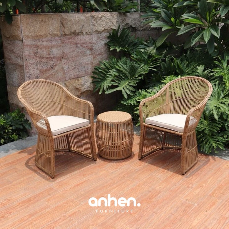 Set Kursi Teras Rotan Sintetis / Kursi Outdoor Anyaman Rotan Sintetis Premium