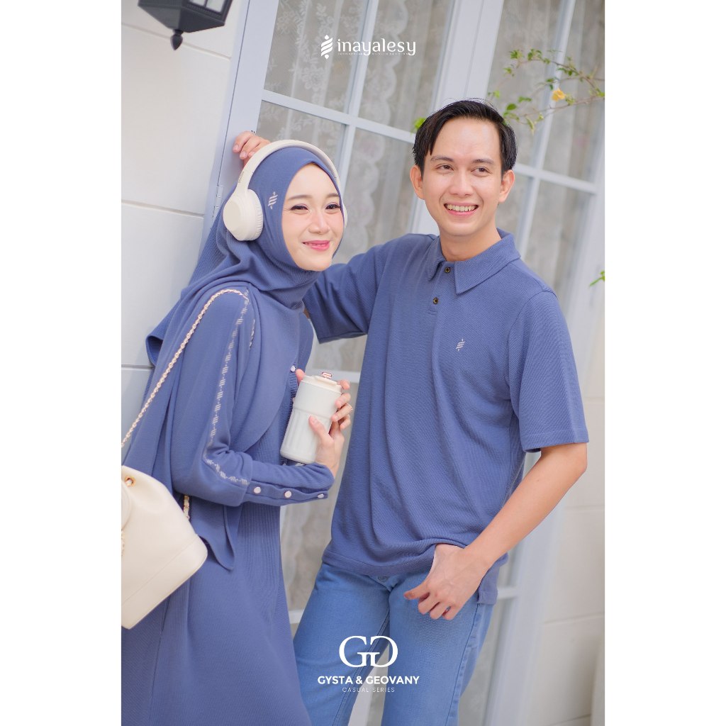 Set Couple Gysta Geovany by INAYALESY Dress Casual Only dan Polo Sport Warna Denim
