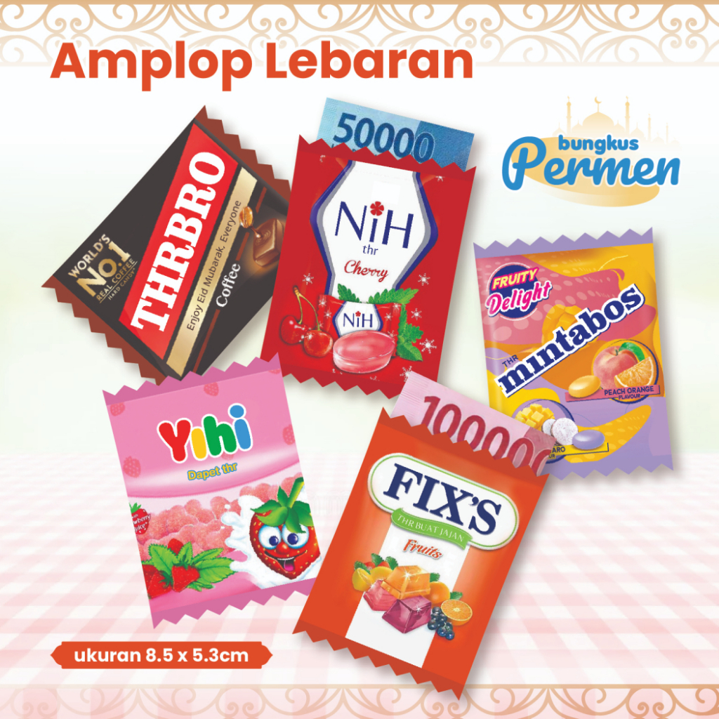 

Amplop Permen Lebaran isi 10pcs - ukuran 8.5x5.3cm | Amplop Angpau THR Lebaran Lucu