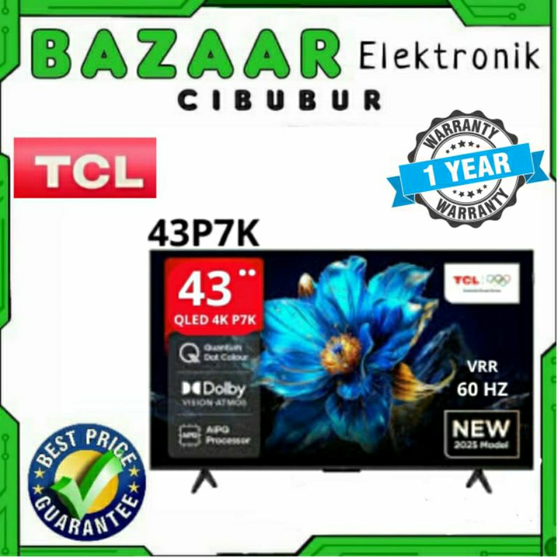 TCL QLED 43INCH 50INCH 55INCH 65INCH 75INCH P7K - 4K QUANTUM DOT UHD TV HVA PANEL SCREEN - 43P7K - 5