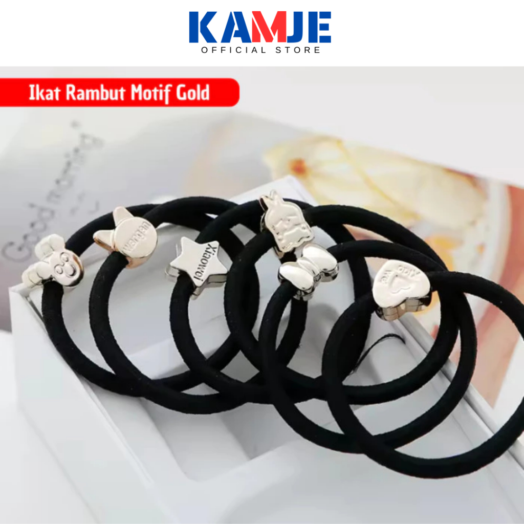 KAMJE Ikat Kunciran Iket Rambut Wanita Karet Gelang Hitam Polos Gold Elastis Aksesoris Fashion Korea
