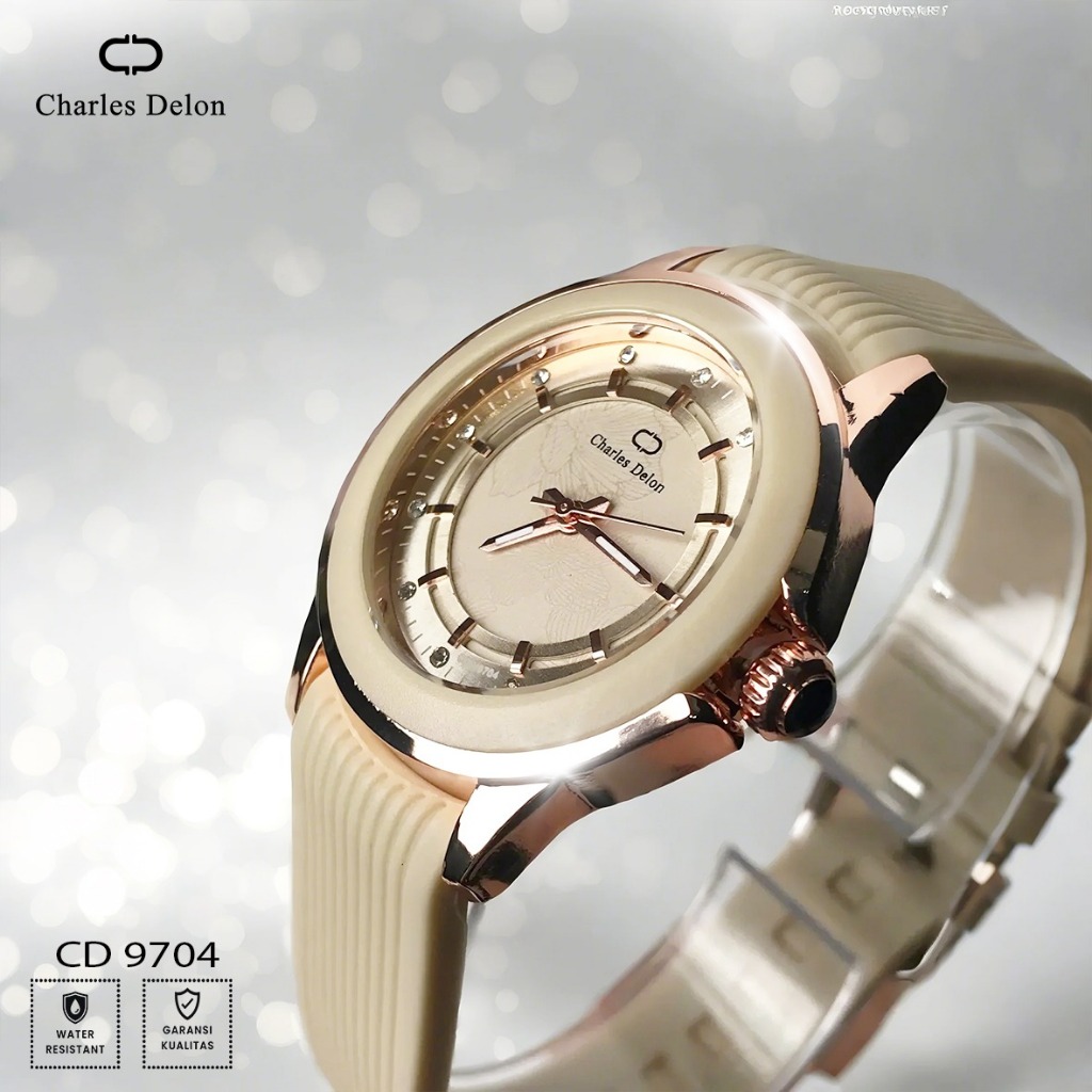 Jam Tangan Wanita Karet Silicon Anti Air Box Original Charles Delon CDW 9704