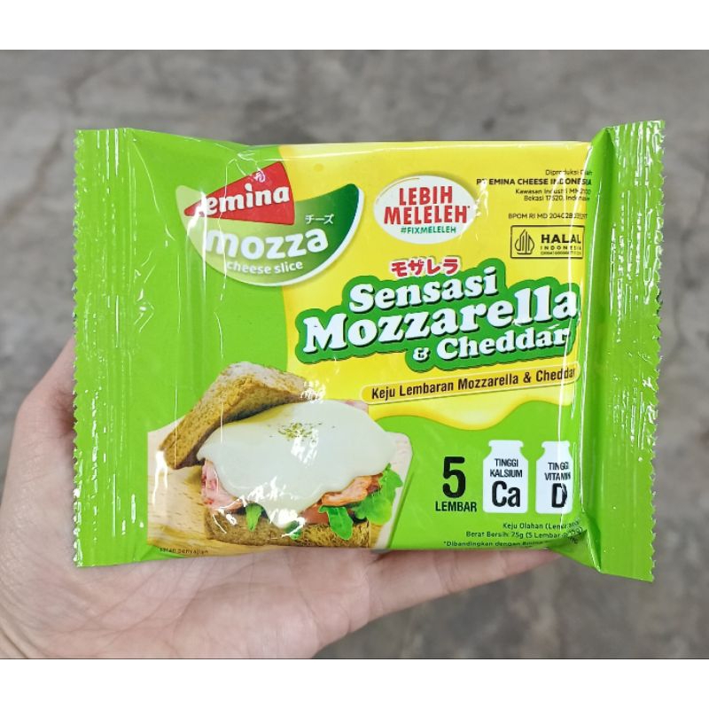 

EMINA Keju Mozza cheese slice 75gr (5lembarx15gr) keju lembaran mozzarella dan cheddar moza