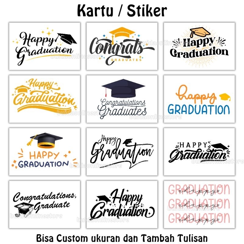

Sticker / Kartu Ucapan / Stiker / Topper Happy Graduation label Selamat Wisuda dekorasi hampers karo parcel buket bunga snack hiasan gift card greeting cards dus box kotak paperbag tas bag packaging