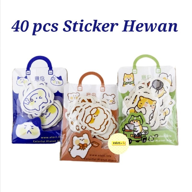 

40 pcs Sticker Hewan Lucu Cat Bear Dog Cute Animal Series Untuk Hias Planner Scrapbook Journal