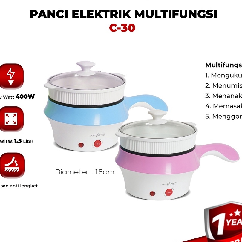 Cashback Advance C18 Panci Listrik Multifungsi Serbaguna Low Watt Kukusan Steamer Rice Cooker 15 Lit