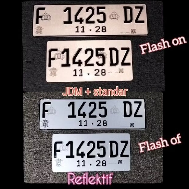 plat mobil reflektif JDM+standar barcode QR font terbaru