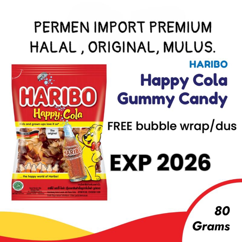 

Haribo Happy Cola Gummy Candy 80 Gr permen import premium HALAL MUI