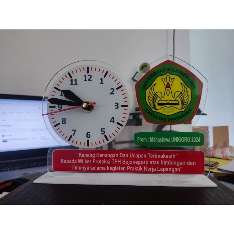 Jam Akrilik Free Custom Desain | Jam Kenang-Kenangan Cinderamata KKN PPL Custom Logo Instansi Sekola