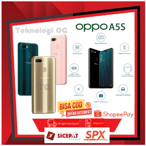 HP OPPO A5S RAM 6/128GB Garansi 1 tahun 6.2inch fullset sidik jari, BISA COD