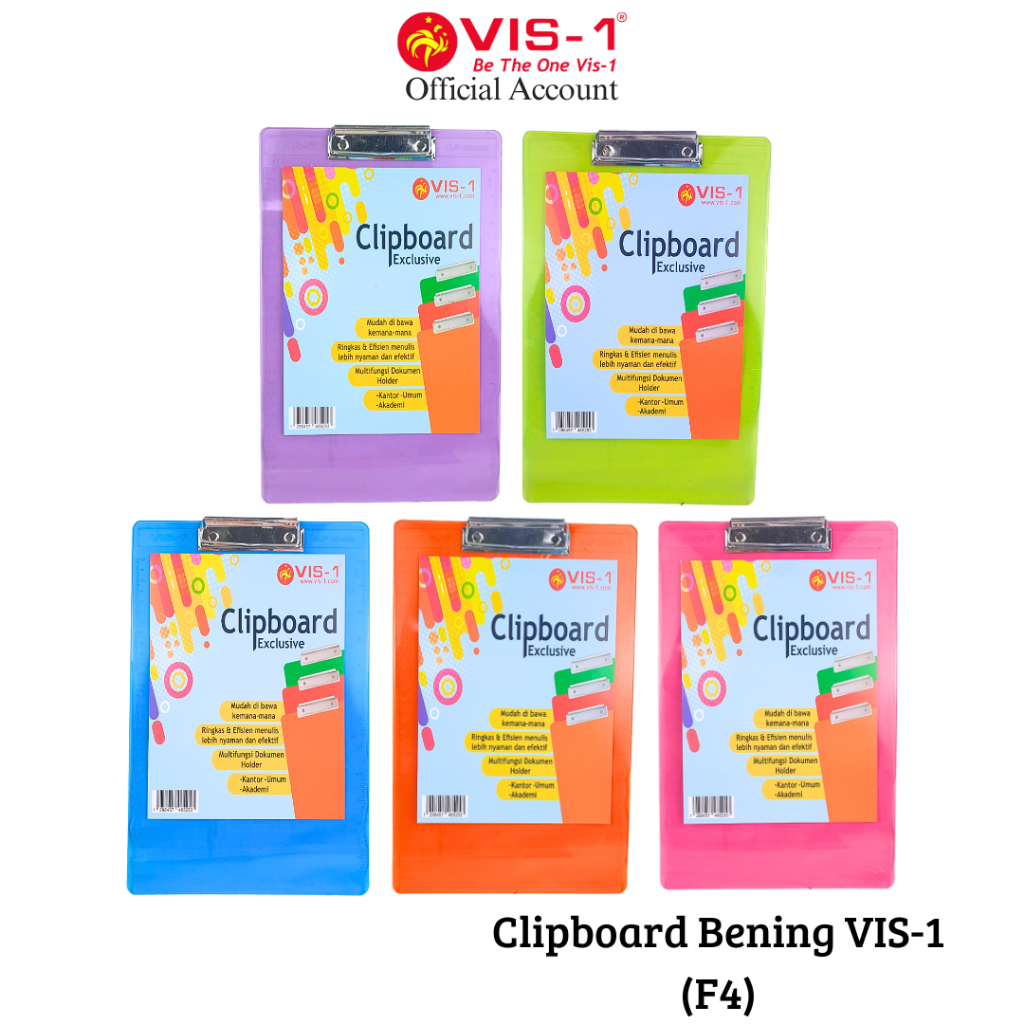 

Papan Dada Ujian Bening VIS-1 / Ukuran F4 / Clipboard VIS-1 / Papan Ujian