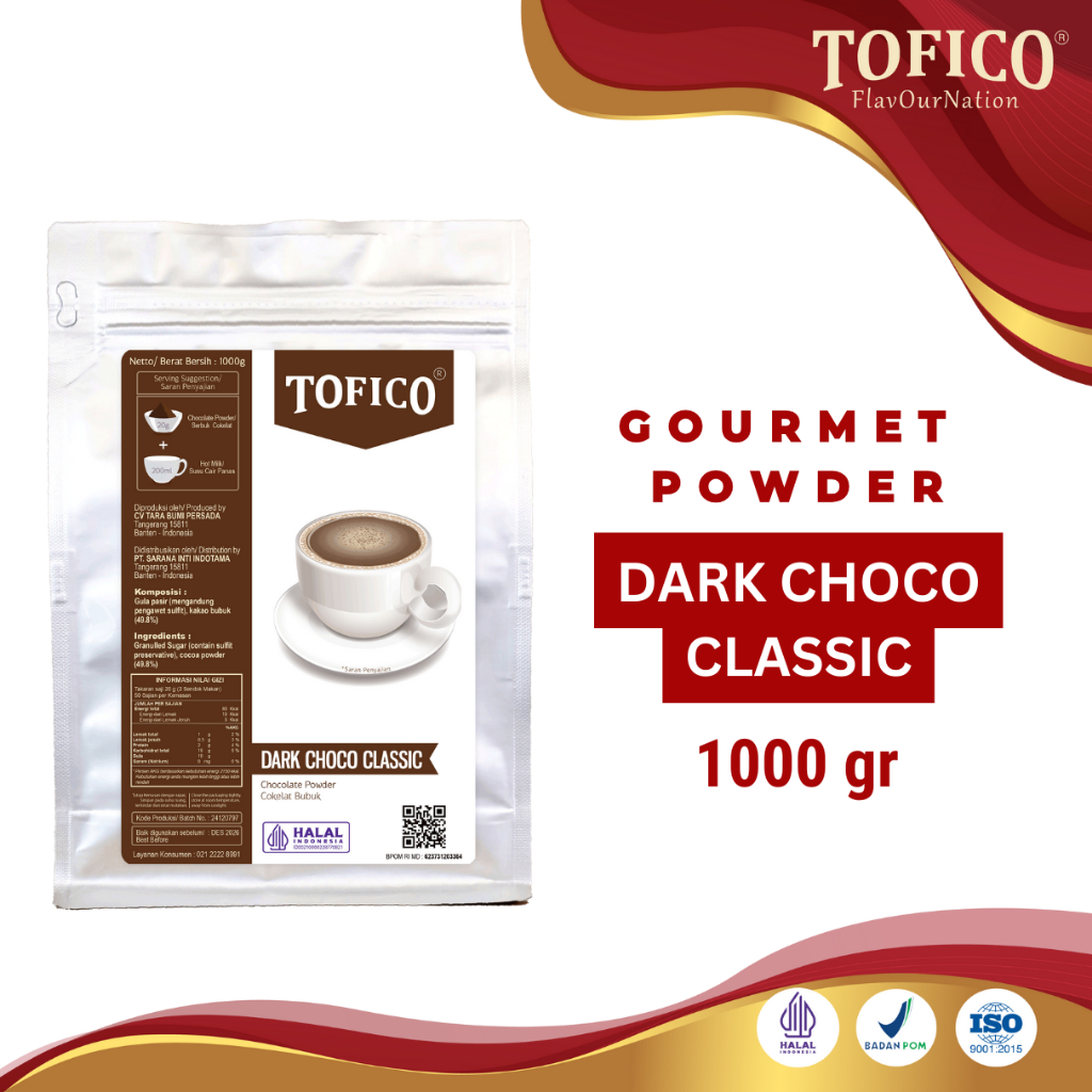 

Powder Dark Chocolate Classic Tofico / Bubuk Minuman Rasa Dark Chocolate Classic Premium 1KG / Tofico Syrup Official