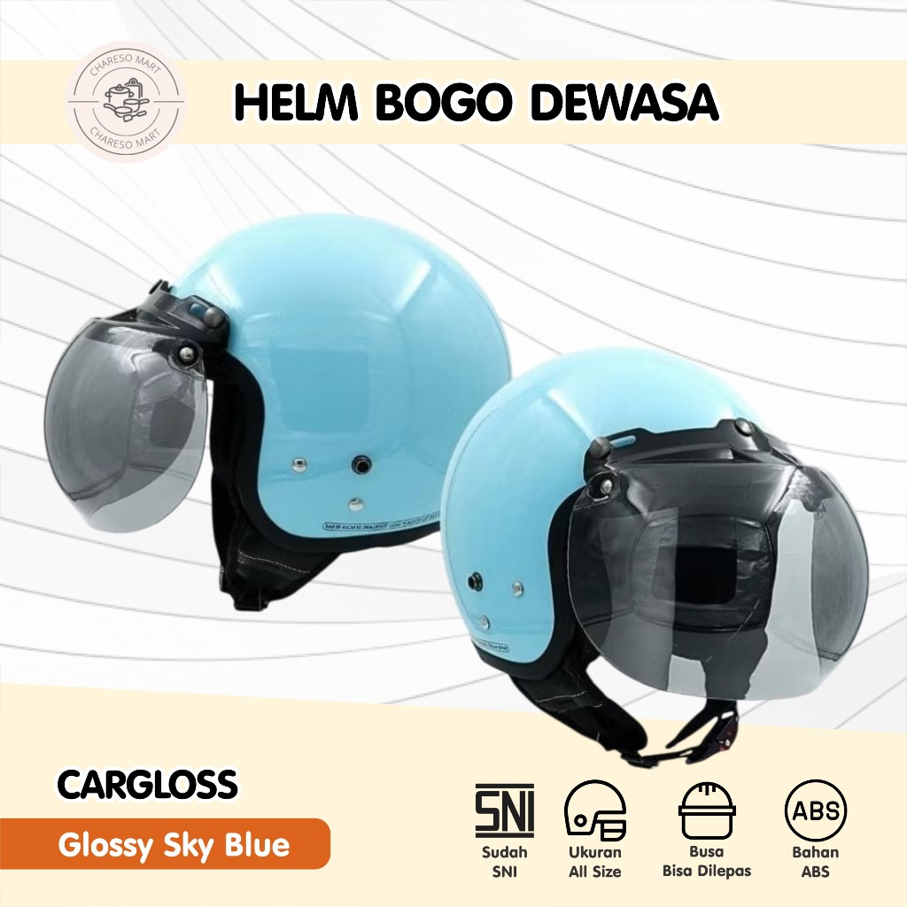 Helm Bogo Retro Dewasa HDS Hijab Wanita Pria Carglos Biru SNI Full Leher