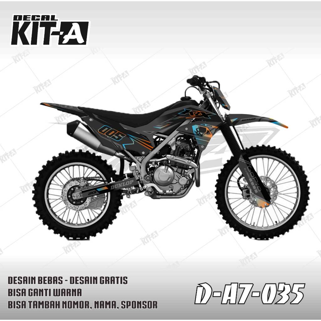 Decal Stiker Klx 230 Sticker Variasi Striping Custom Klx 230  KLX HITAM BIRU OREN D-A7-035 D-A7-000