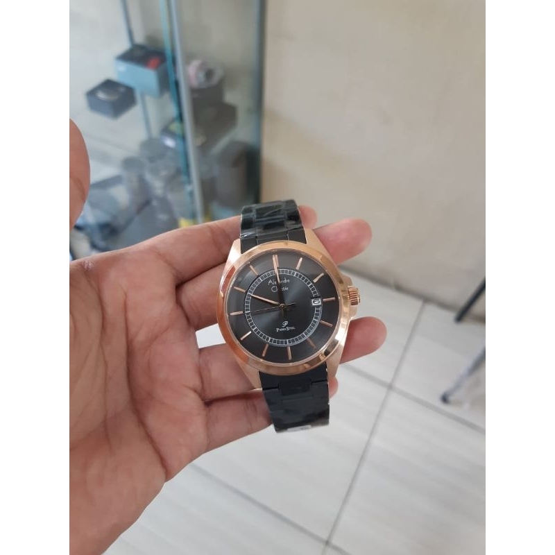 Jam Alexandre Christie cowok AC 1033 MD black rosegold Original