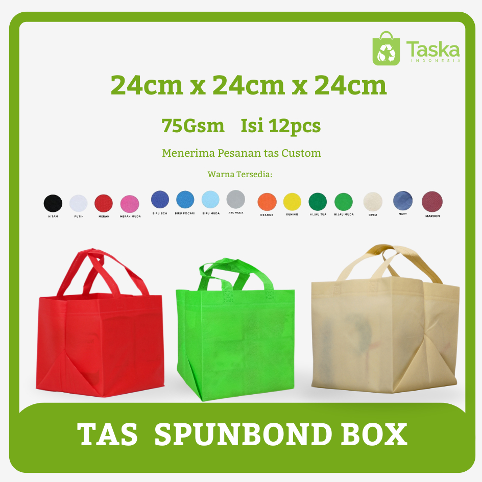 

Taska - Tas Spunbond Box 24x24x24cm 75gsm isi 1 Lusin Tas Nasi Kotak Goodie Bag Box Tas Aqiqah
