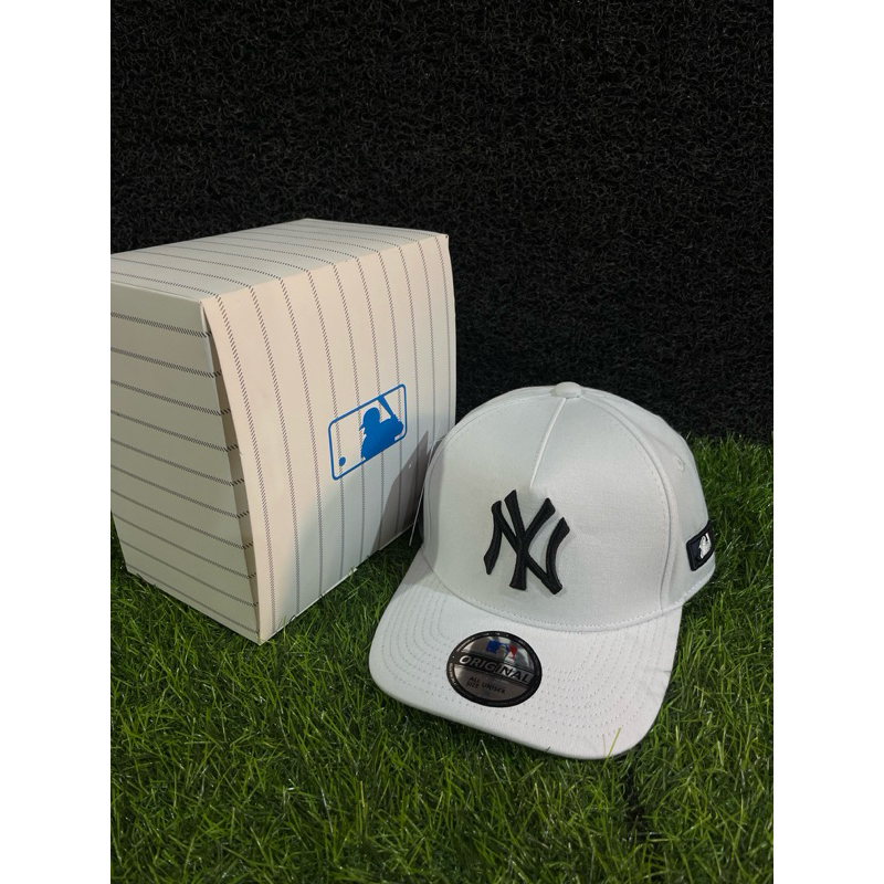 NY Hitam/Bahan Putih/Topi Premium MLB