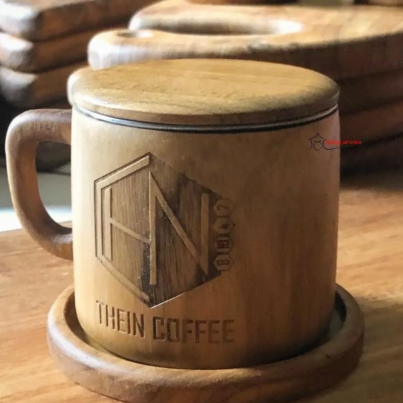 Set Gelas Kayu Jati Insert Stainless Steel, Cangkir Kayu, Mug Kayu