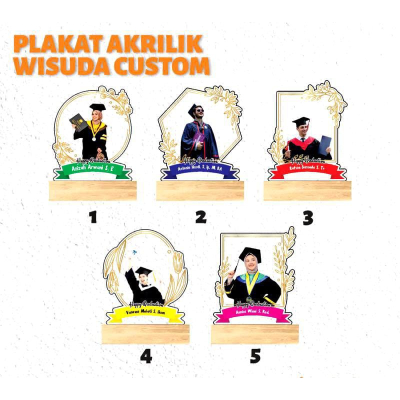 Plakat Wisuda Custom Akrilik Tatakan kayu Hadiah Wisuda Akrilik Kado Wisuda Akrilik