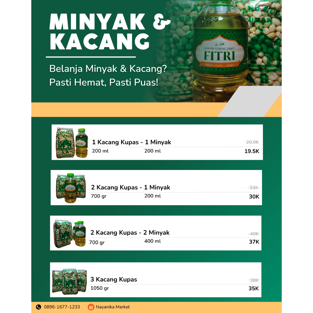 

NAYANIKA - Kacang Kupas Tuban 350gr + Minyak Fitri 200ml