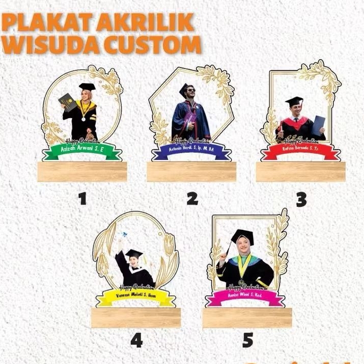 Plakat Wisuda Custom Akrilik Tatakan kayu Hadiah Wisuda Akrilik Kado Wisuda Akrilik