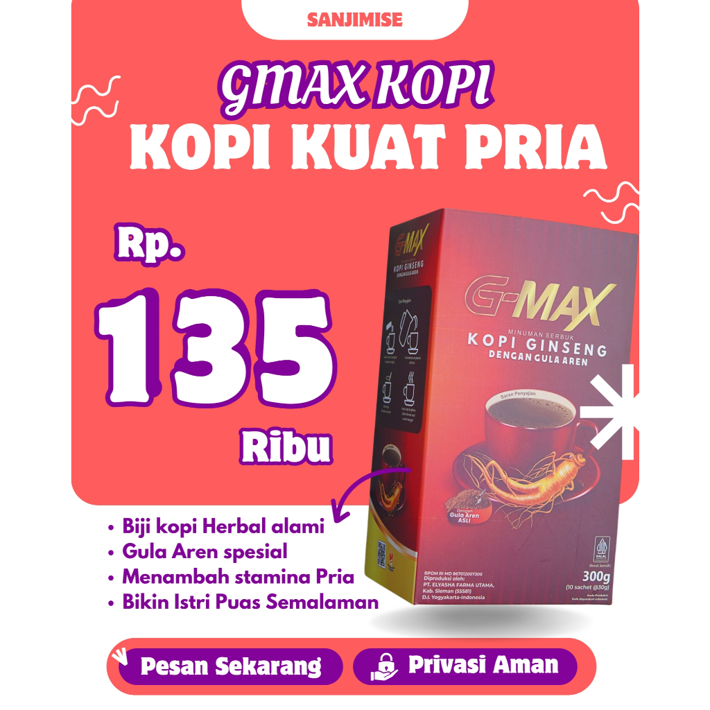 

GMAX KOPI GINSENG MEMBANTU MENAMBAH STAMINA PRIA ORIGINIAL PRODUK BPOM