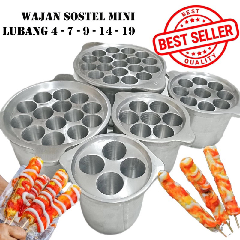 wajan sostel Mini Cetakan sostel 4 lubang ,7 lubang,14 lubang Aluminium cor sosis telur telor sostel