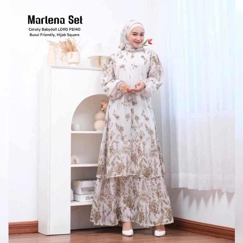 MARLENA SET | SET GAMIS HIJAB CERUTY MOTIF BATIK MODERN