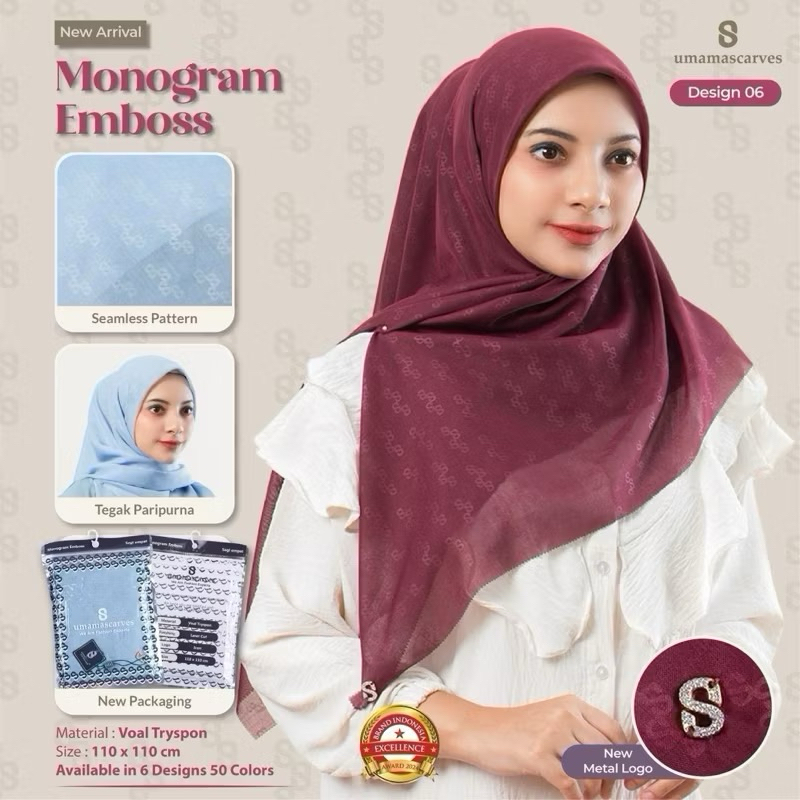 ECER Umama polos embosh / jilbab polos embosh / kerudung polos segiempat / Jilbab Umama scarves / hi