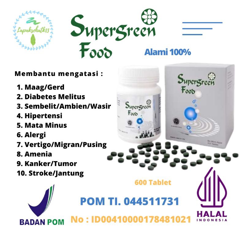 Suplemen Supergreen Food SGF Obat Asam Lambung Maag Herbal Alami KK Indonesia 600 Tablet