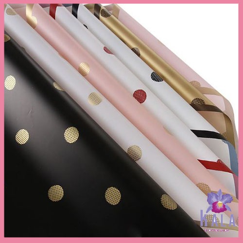 

Kertas Bunga Cellophane Motif Polkadot Warna Kombinasi Gold Line Color Paper Flower Wrapping Paper KB6030