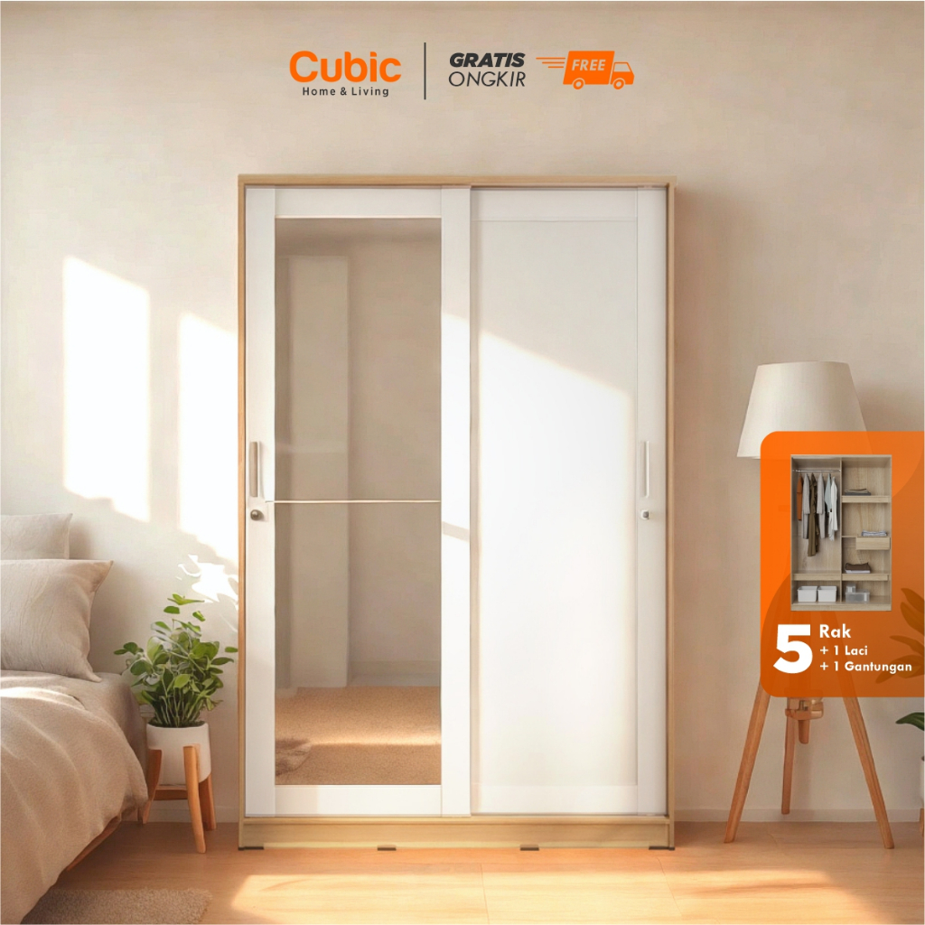 Cubic Lemari Pakaian Sliding Minimalis / Wardrobe Baju / LUNA SL 120