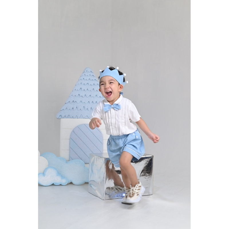 MINIMAPA - setelan anak bayi cowok set mahkota keren baju baby boy laki laki ulang tahun kemeja hem 