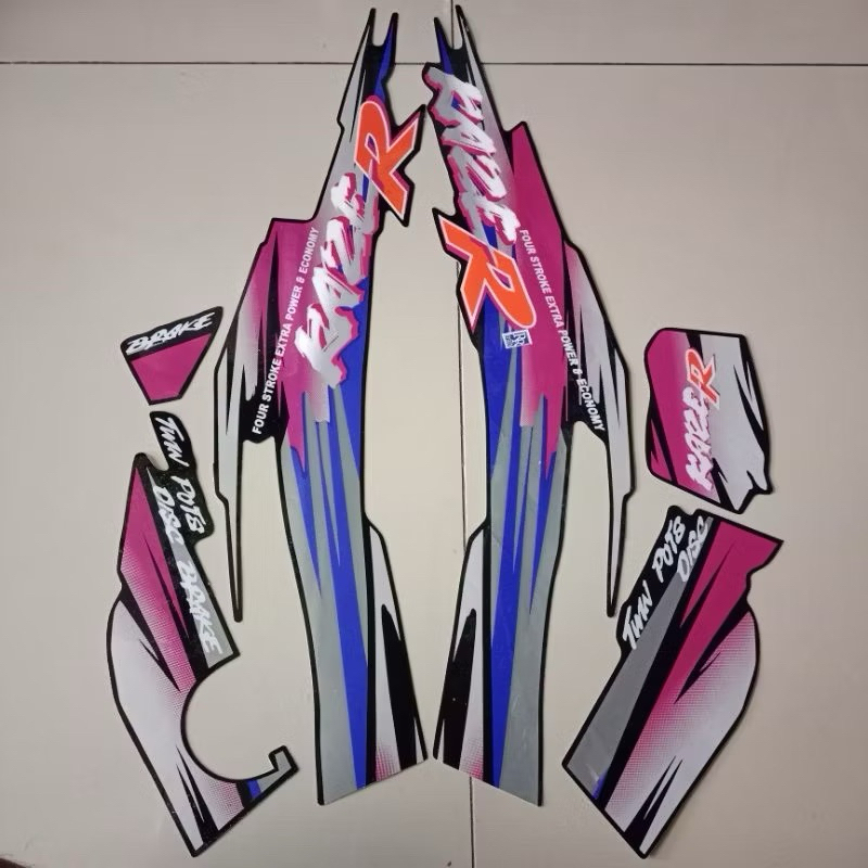 STIKER STRIPING LIS BODY KAWASAKI KAZE R 1997 HITAM LIS BIRU UNGU