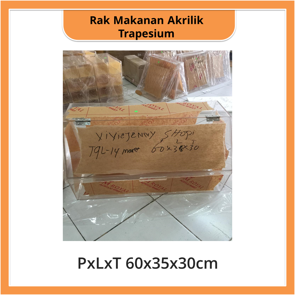 Rak  Etalase Makanan Akrilik Trapesium PxLxT 60x35x30cm