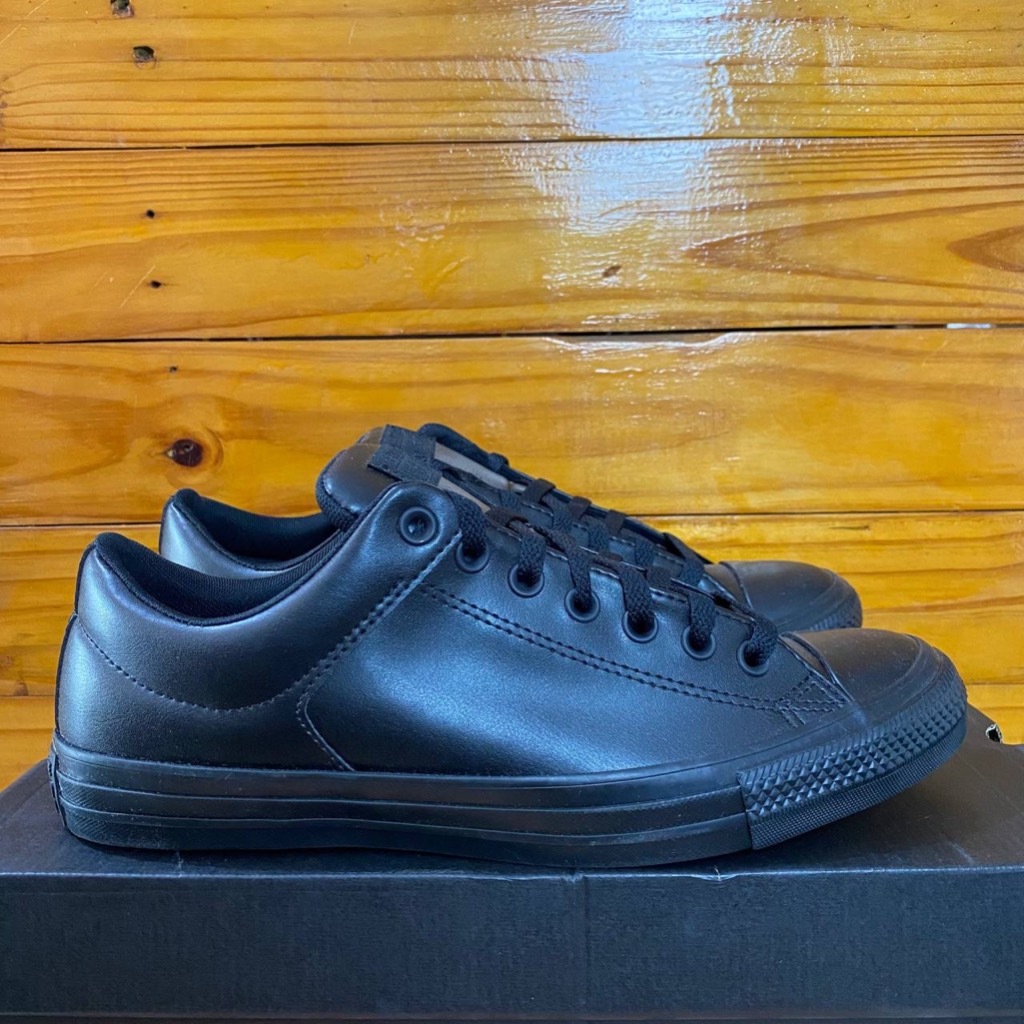 SEPATU CONVERSE ORIGINAL 100% CONVERSE CTAS HIGH STREET OX A10445 MONOBLACK LEATHER KULIT FULLBLACK 