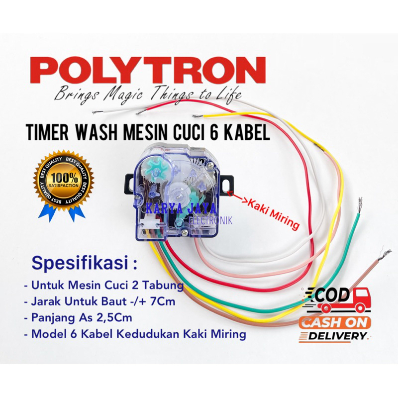 Timer Wash 6 Kabel Kaki Miring Mesin Cuci Polytron 2 Tabung - Timer Mesin Cuci Polytron 6 Kabel Baut