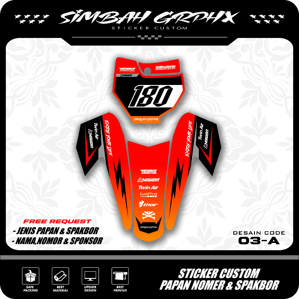SIMBAH GRPHX Sticker Decal Papan Nomer Start Dan Spakbor Depan Motor Bebek Trail Supermoto RBT K.03