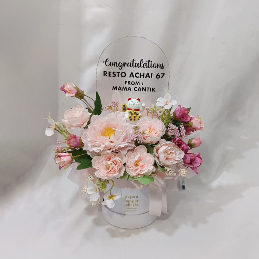 Bloombox Lucky Cat ACRYLIC Bunga Artificial LED Lamp Bunga Grand Opening Bunga Pembukaan Toko