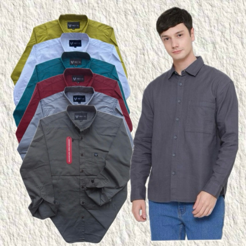 KEMEJA POLOS LENGAN PANJANG PRIA BAHAN KATUN CIGARET 1 lusin