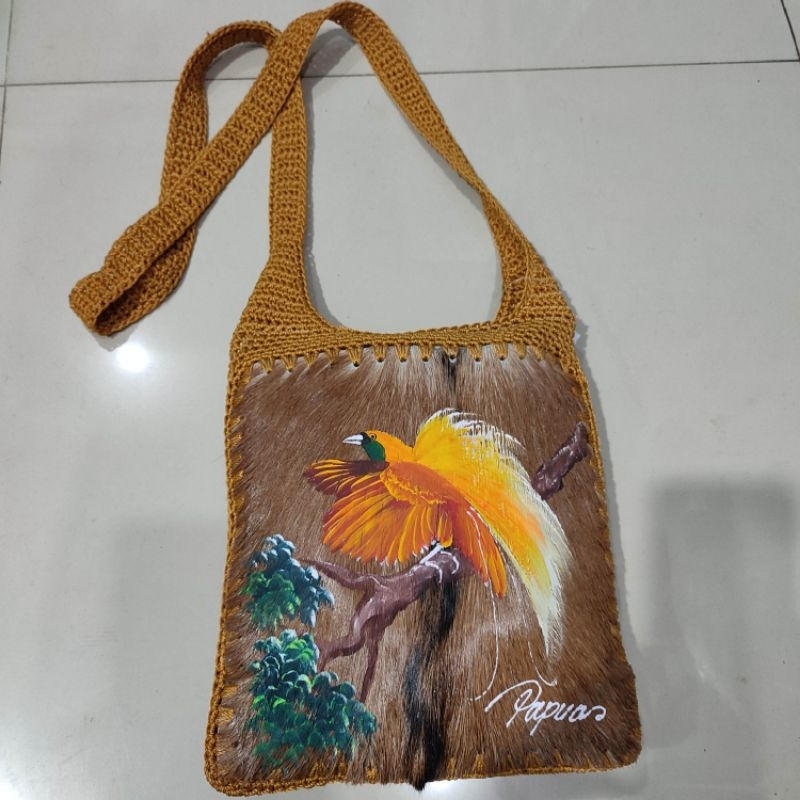 Tas Noken Papua Motif Cendrawasih Bulu kambing