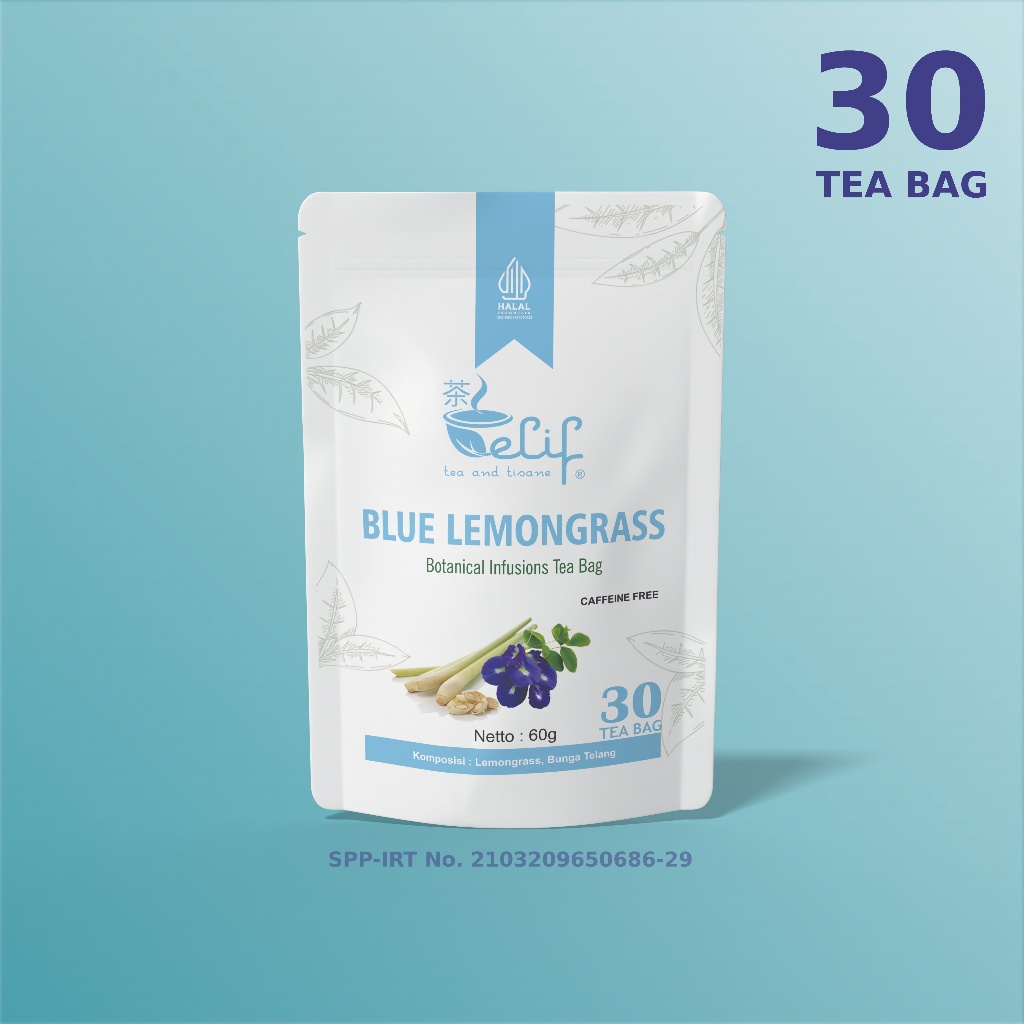 

ELIF TEA AND TISANE Blue Lemongrass Tea | Teh Bunga Telang Plus Serai | 30 Tea Bag